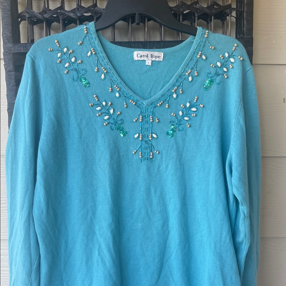 Carol‎ Rose Turquoise Embellished Blouse